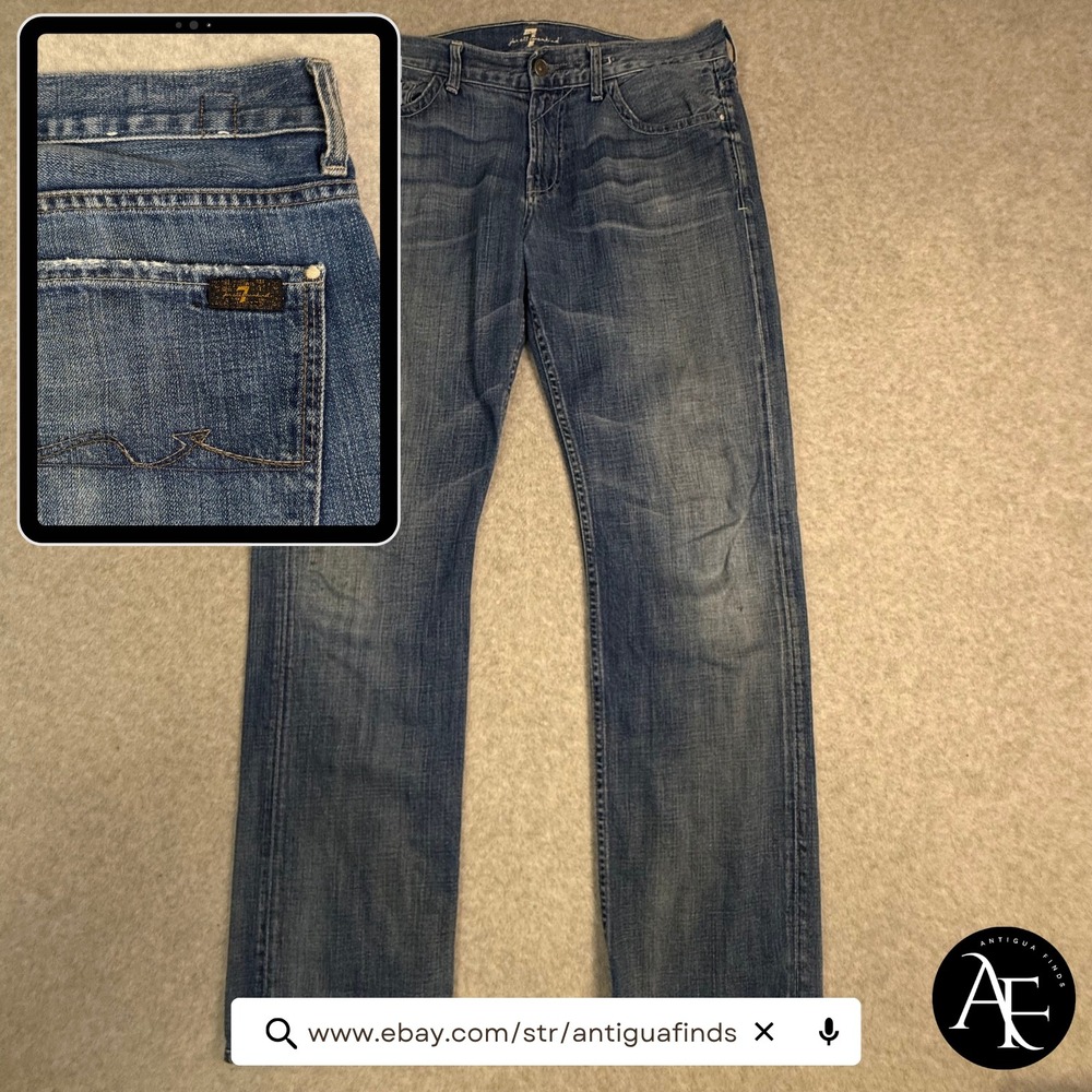 7 For All Mankind Austyn Relaxed Straight Leg Jeans‎ Mens 34 Blue Made in USA